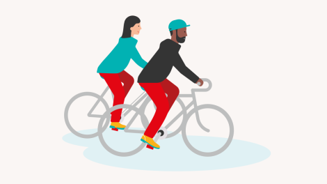 Een illustratie van een fietsende koppel