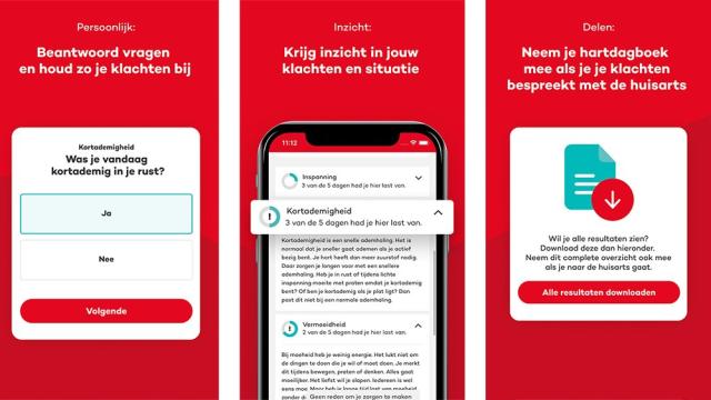 Screenshots van de Hartdagboekapp